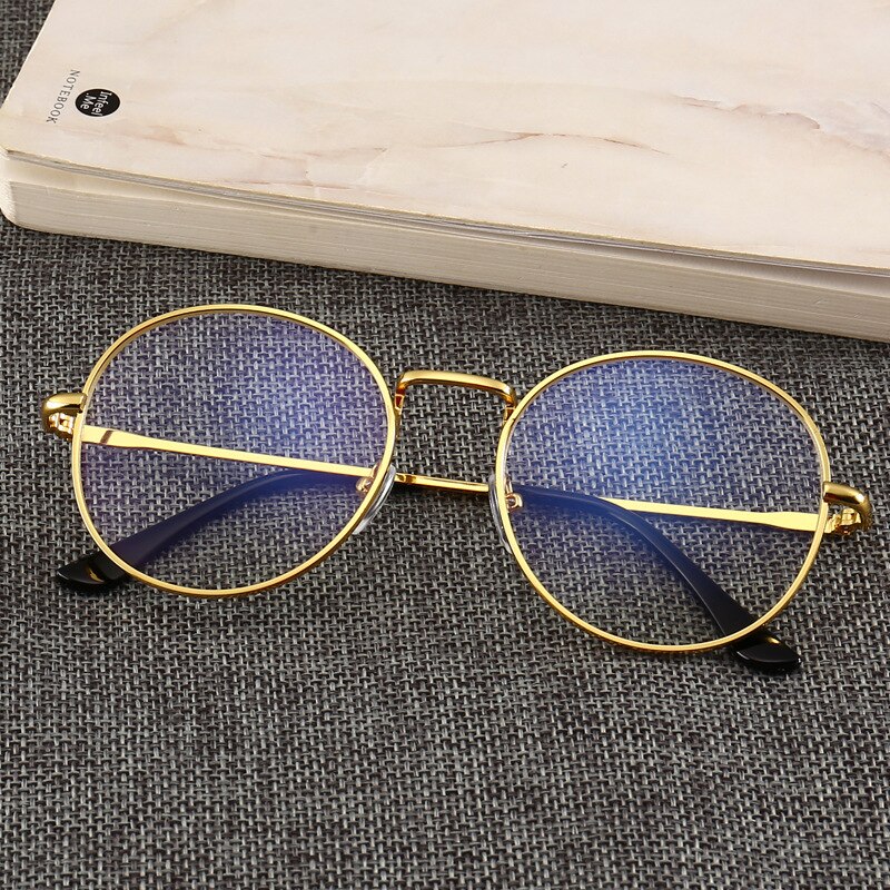 Anti Blue Ray Computer Glasses Men Women Anti Blue Light Eyeglasses Frame Metal Round Glasses Frames Woman Clear Lens: Gold