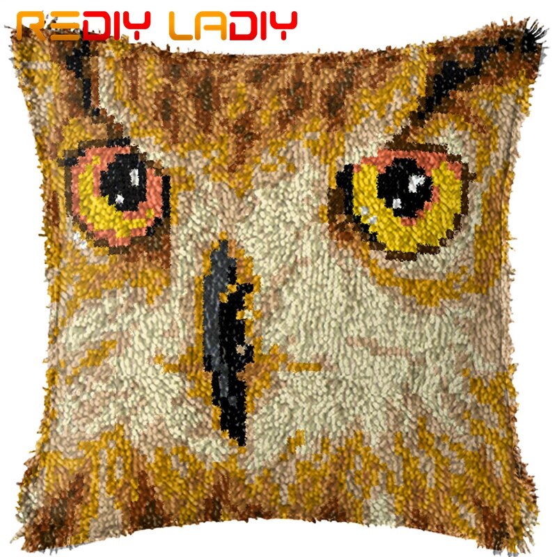 Spärrkrok kudde katt med blommor örngott tryckt färg canvas akryl garn låst krok kudde virkade kuddfodral kit: Bz777