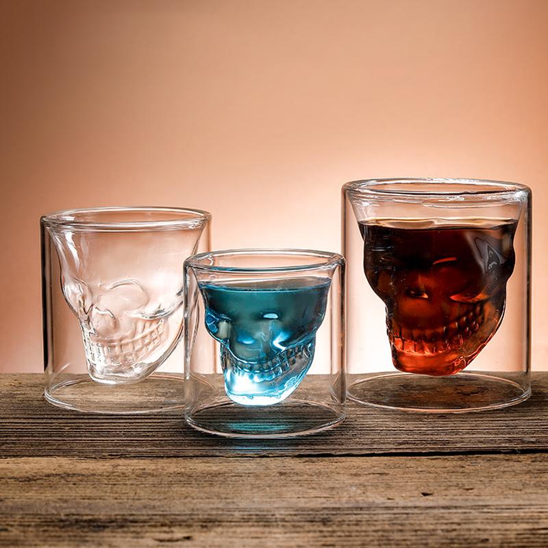 Koffie Mok Double-Layered Transparante Kristallen Schedel Hoofd Glazen Beker Voor Huishoudelijke Whiskey Wijn Vodka Bar Club Bier Wijn glas