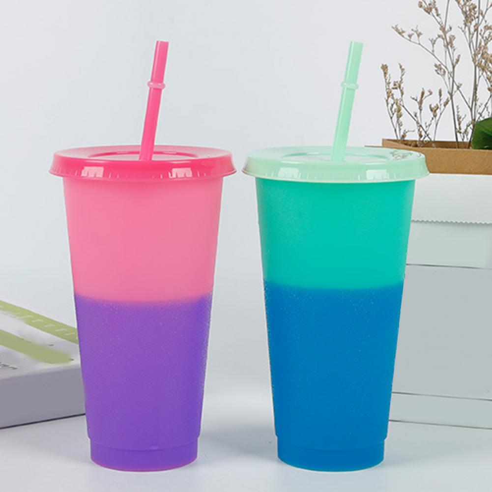 720Ml Verkleuring Cup Vaste Ring Warmte-isolatie Geen Geur Kleur Veranderende Koude Cup Met Deksel Stro Voor Thuis Drinken water Fles