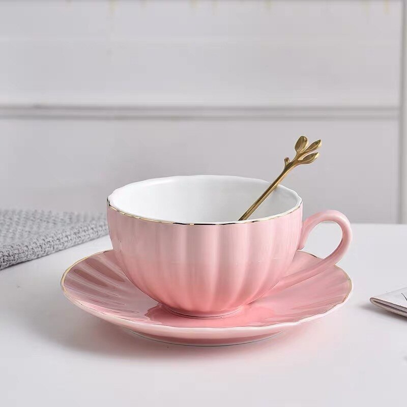 Europæisk phnom penh keramisk kaffekop med underkop og ske te kop simpel mælkekop cappuccino latte kop drinkware: Lyserød