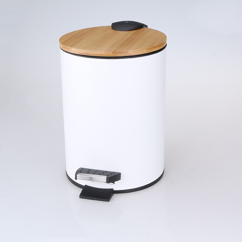 Poubelle avec couvercle en bambou, 3l/5l, conteneur à ordures pour cuisine, salle de bains, chambre à coucher, blanc: WHITE / 5L