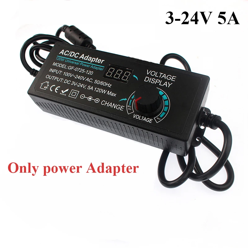 3V-24V 5A Adjustable Power Supply Adapter AC To DC Transformer Universal Led Power Supply with Display Screen Voltage Adapters: Brown / 24W