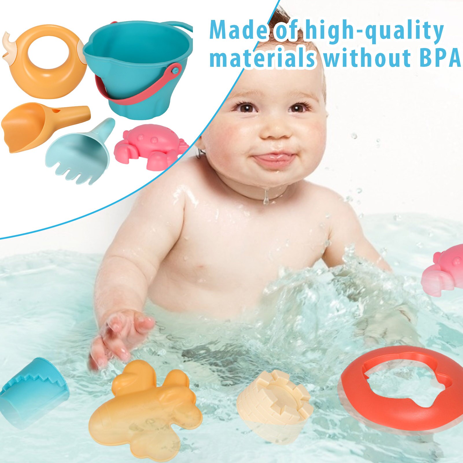 Juguetes de playa para niños, kit de juguetes playeros infantiles, baldes, palas, caja de arena, rastrillo, animales marinos de goma suave para niños pequeños, 5-17 uds.