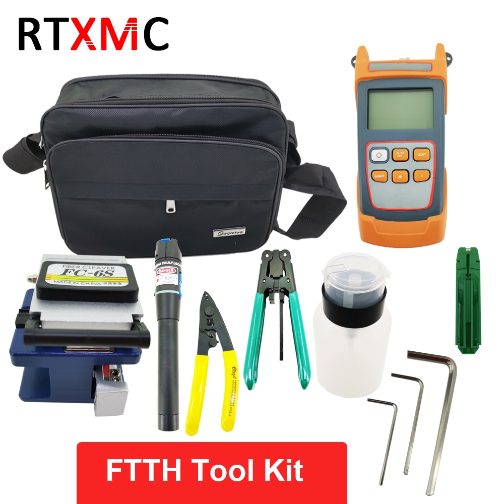 19Pieces /Set FTTH Fiber Optic Tool Kit With Cleaver -70~+10dBm Optical Power Meter Visual Fault Locator 10mw FC-6S