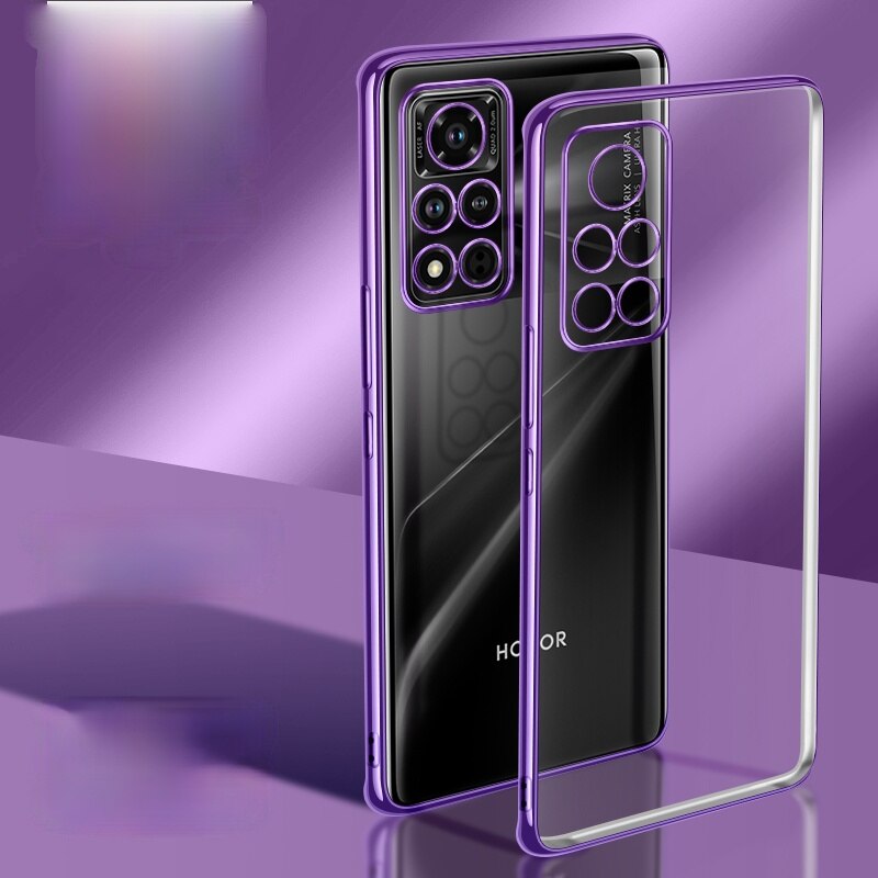 Camera Beschermende Plating Siliconen Telefoon Case Voor Huawei Honor V40 V 40 HonorV40 View40 Coque Soft Clear Dunne Originele cover: Purple