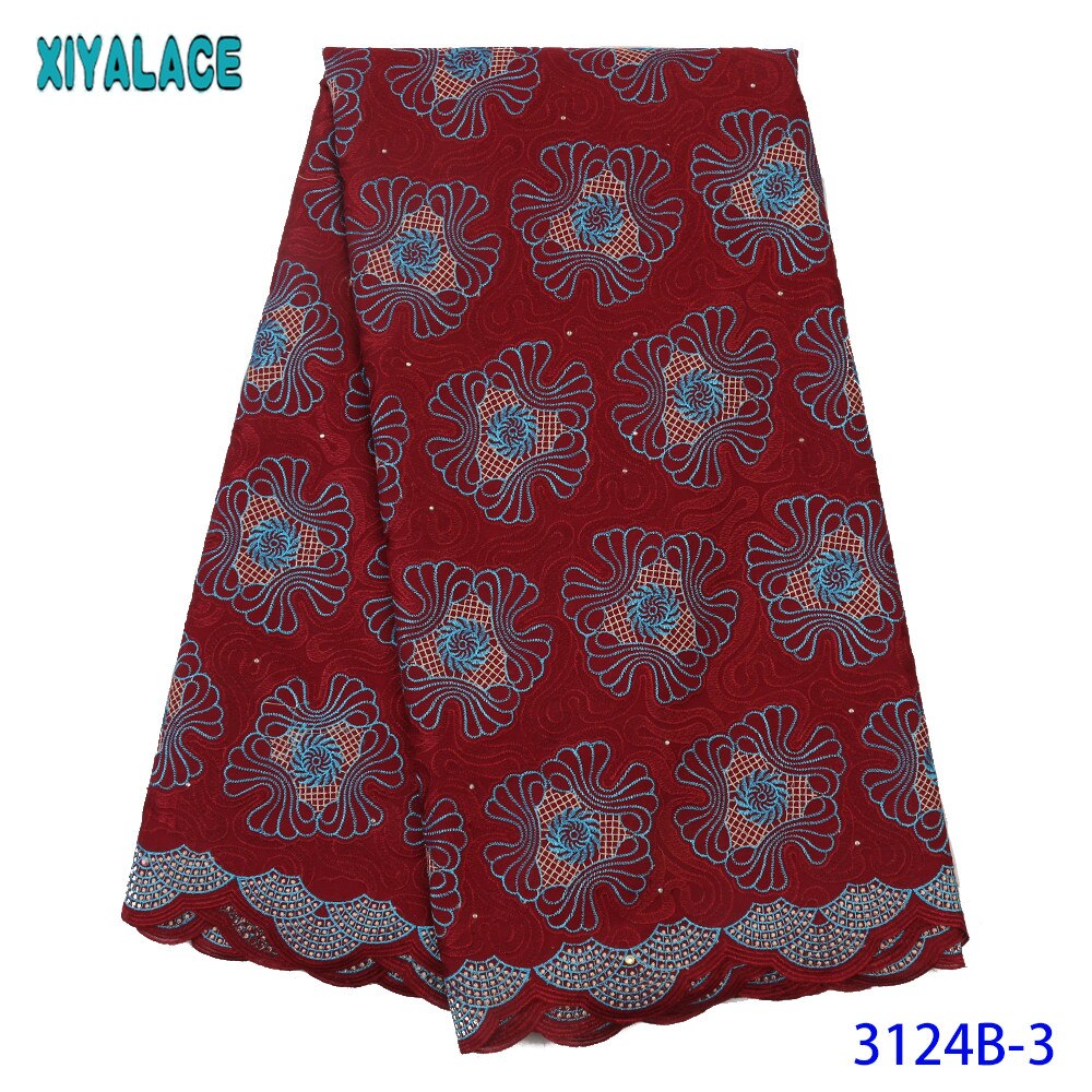 Swiss Voile Lace in Switzerland African Fabric Cotton Laces Fabric Embroidery Lace with Stones for Women KS3124B