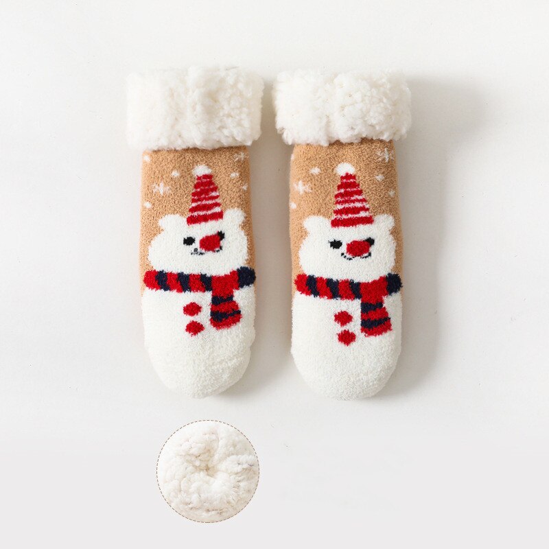 Herfst Winter Baby Sokken Verdikking Koraal Fluwelen Warm Antislip Baby Boy Meisjes Sokken Kinderen Thuis Vloer Sokken 0-4 Jaar Kinderen: Snowman / 2-4 Years (13-16cm)