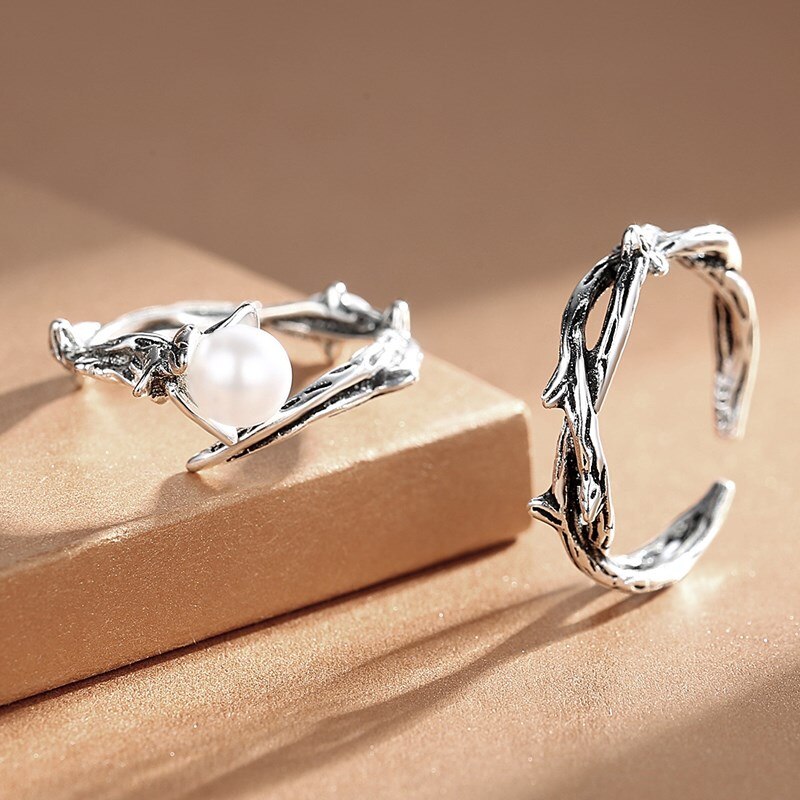 NEHZY 925 Sterling Silver Ring Hollow Woman Jewelry Adjustable Couple Ring Retro Pearl Thai Silver Black