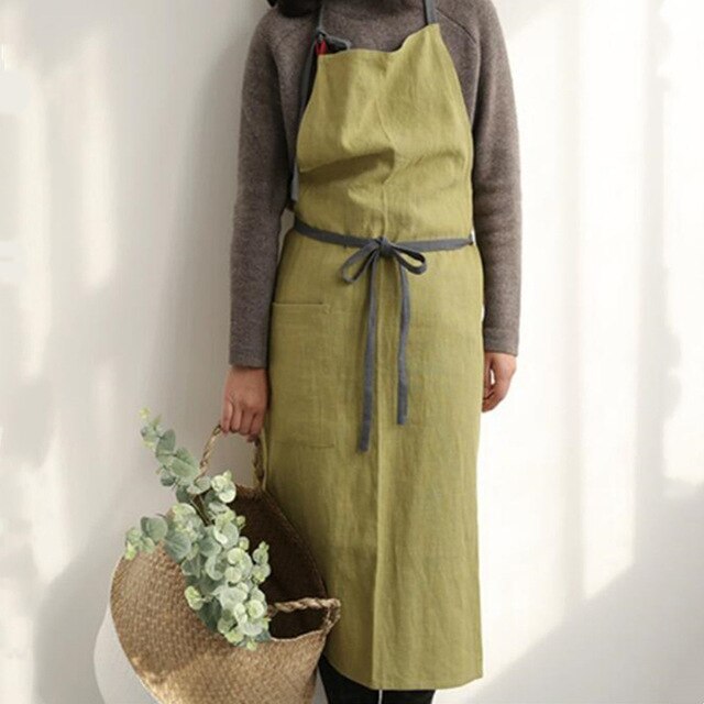 INS Japanese Linen Cotton Lace-up Apron Dress Art Men And Women Work Apron 100*100cm Sleeveless Apron Home: 11
