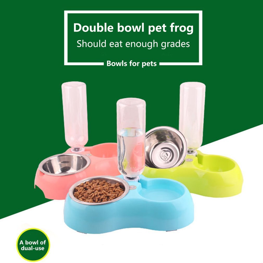 Draagbare voerbak voor huisdieren, plastic, automatische voerbak met dubbele poort, waterdrinkbak, voerbak voor katten, honden