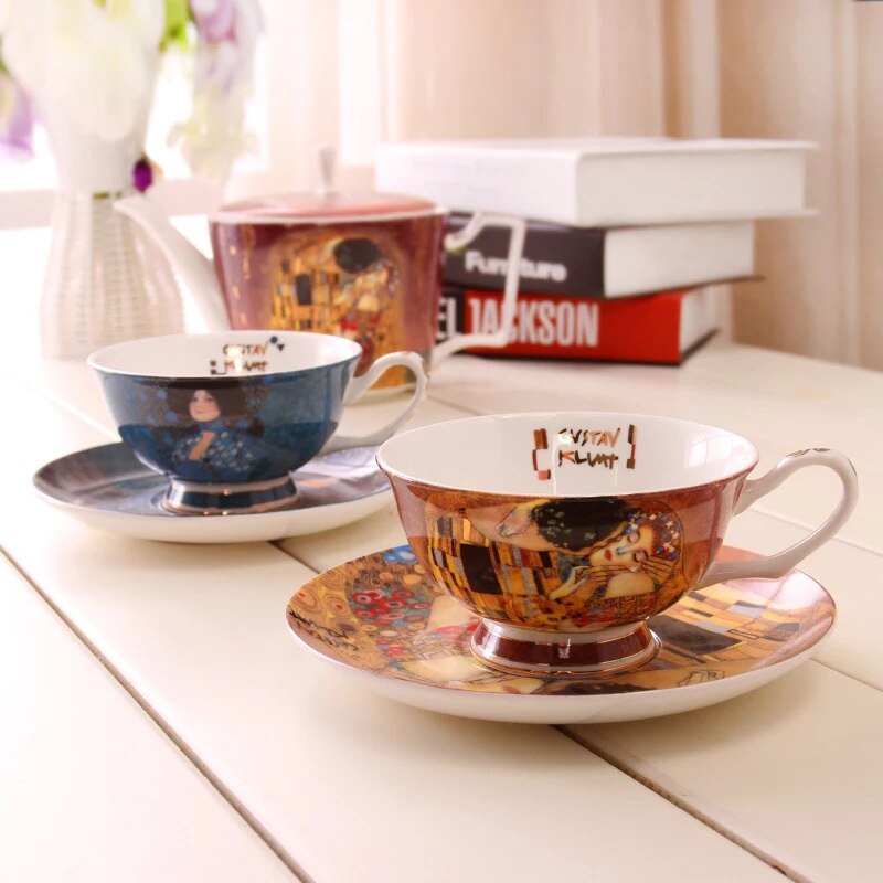 European bone china coffee mugs suit simple afternoon tea cup Gustav Klimt Art paintings WF