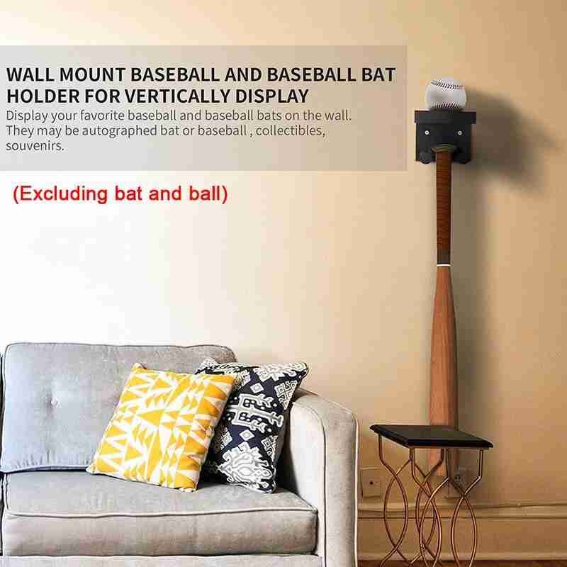 Baseball Bat and Ball Display, Baseball Bat Wall Mount Vertical Holder, Full Size & Wood, Baseball & Softball Bat Display