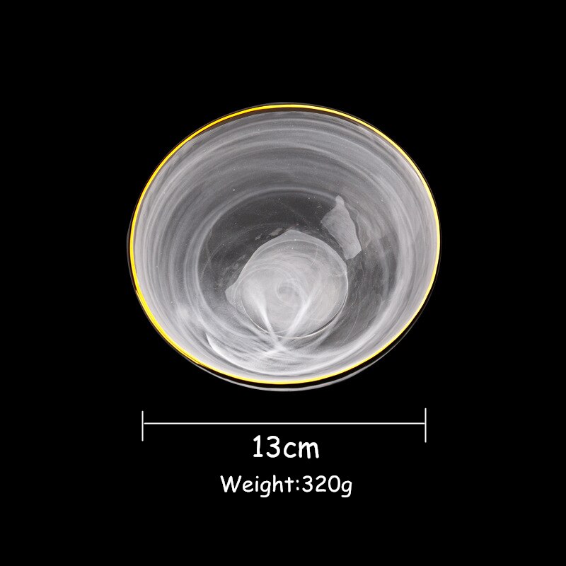 Glass Cutlery Set Flat Plate Golden Edge Plate Salad Bowl Dinnerware Set Plate Mist Side Tray Glass Tableware Set Soup Bowl 1pcs: 5 Inch Bowl