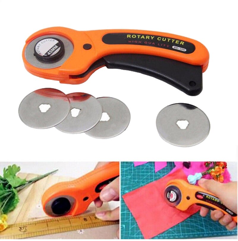 45mm Rotary Cutter Fabric Cutting Wheel Leather Cutter DIY Cloth Hob Tool With 4 Spare Blades Leather Cutting Tool