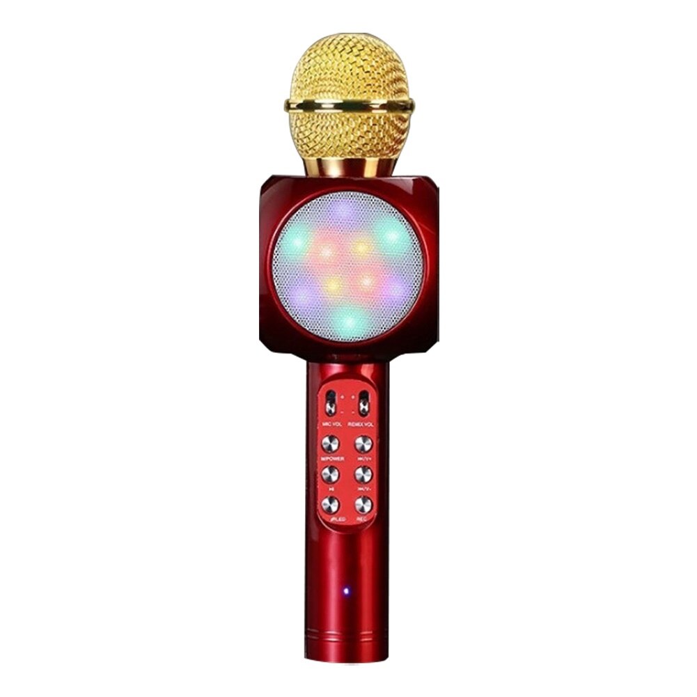 Hjem karaoke trådløs bluetooth farverig ledet højttaler kondensatormikrofon mikrofon: Rød