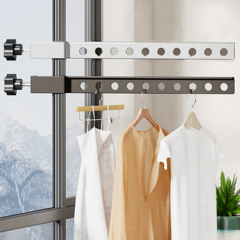 Perchero de ropa negro giratorio plegable, perchas para ropa, colgador montado en la pared, tendedero, ahorro de espacio, organización de ropa de aluminio