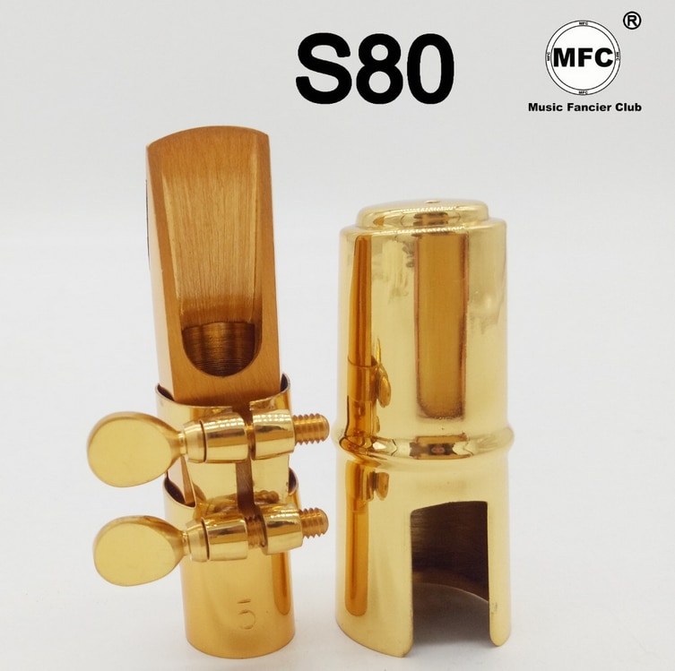 Saxophone Mouthpiece - Metal Gold Lacquer - for Soprano, Alto, Tenor - Sizes 5, 6, 7, 8, 9