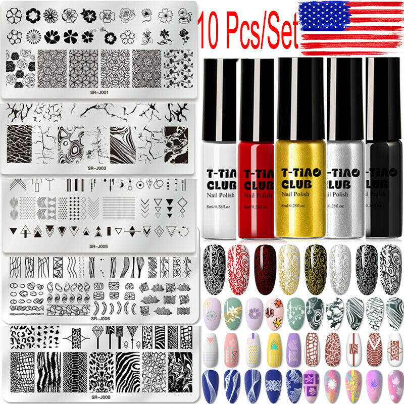 Ons Magazijn 6/10 Pcs Nail Stempelen Platen Set Stempelen Polish Bloem Geometrie Patroon Template Kit Vernis Basic Nail Art Stempel: ZH12538