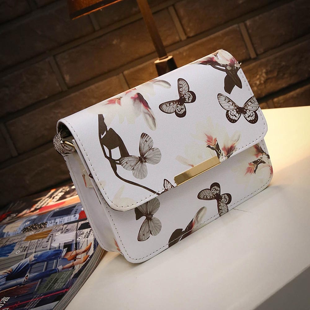 Women Floral Leather Shoulder Bag Satchel Handbag Retro Messenger Bag Famous Clutch Shoulder Bags Bolsa Bag Black White: B