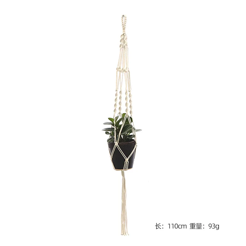 Panier suspendu pour plantes vertes de jardinage, corde en coton, Pot de fleur, macramé fait à la main, support mural de poche, style Boho, décoration de maison pour cour: Gris clair