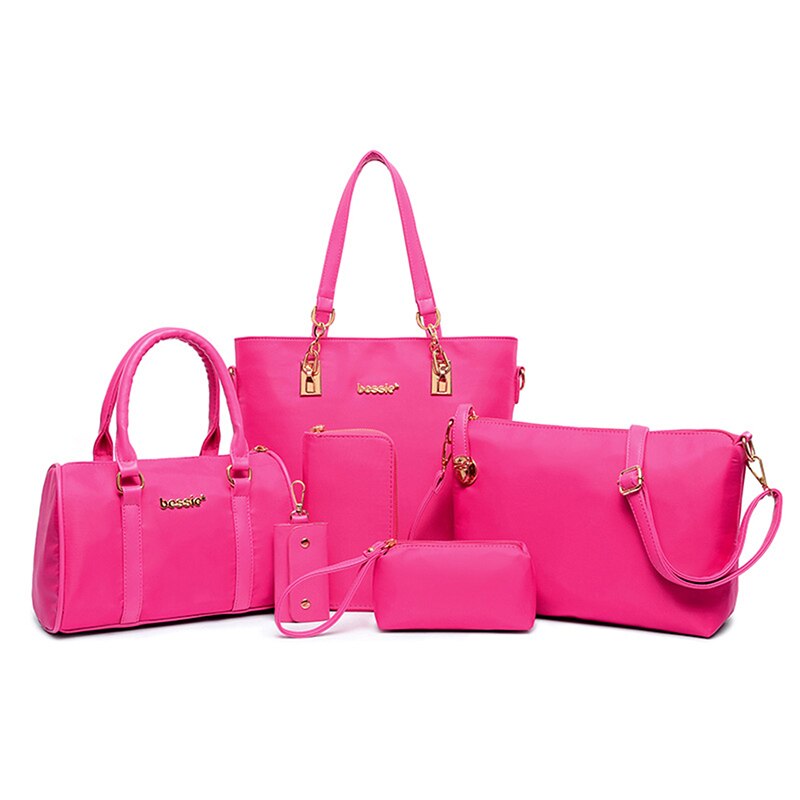 Conjunto de bolsos de tela Oxford para mujer, bolsa cruzada de hombro, Cartera de mensajero, bolsa compuesta, 6 unids/set: rose red