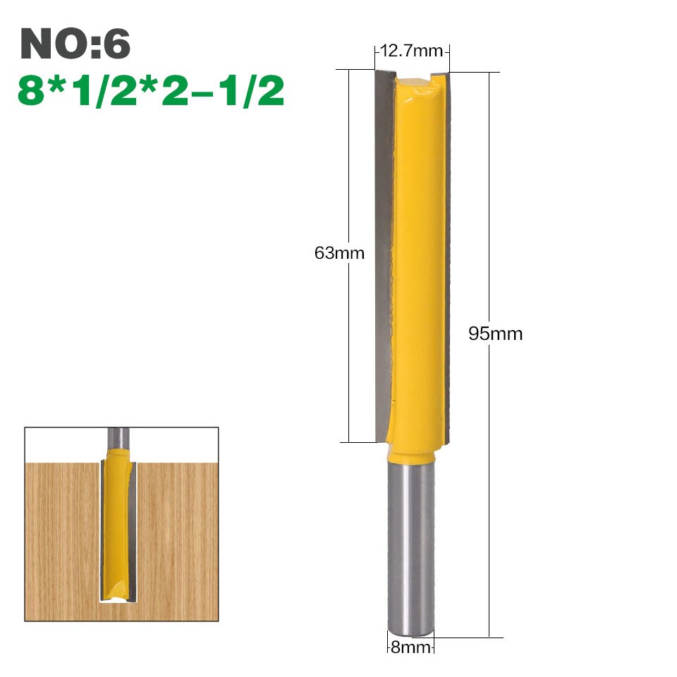 1 pc8mm Shank Extra long 3&quot; Blade 8mm&quot; Cutting Dia. Straight Router Bit Woodworking cutter Tenon Cutter for Woodworking: NO6