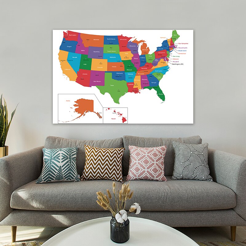 Map of The USA 150*100cm Wall Posters Non-woven Canvas Painting Unframed Prints Classroom Supplies Living Room Home Decoration