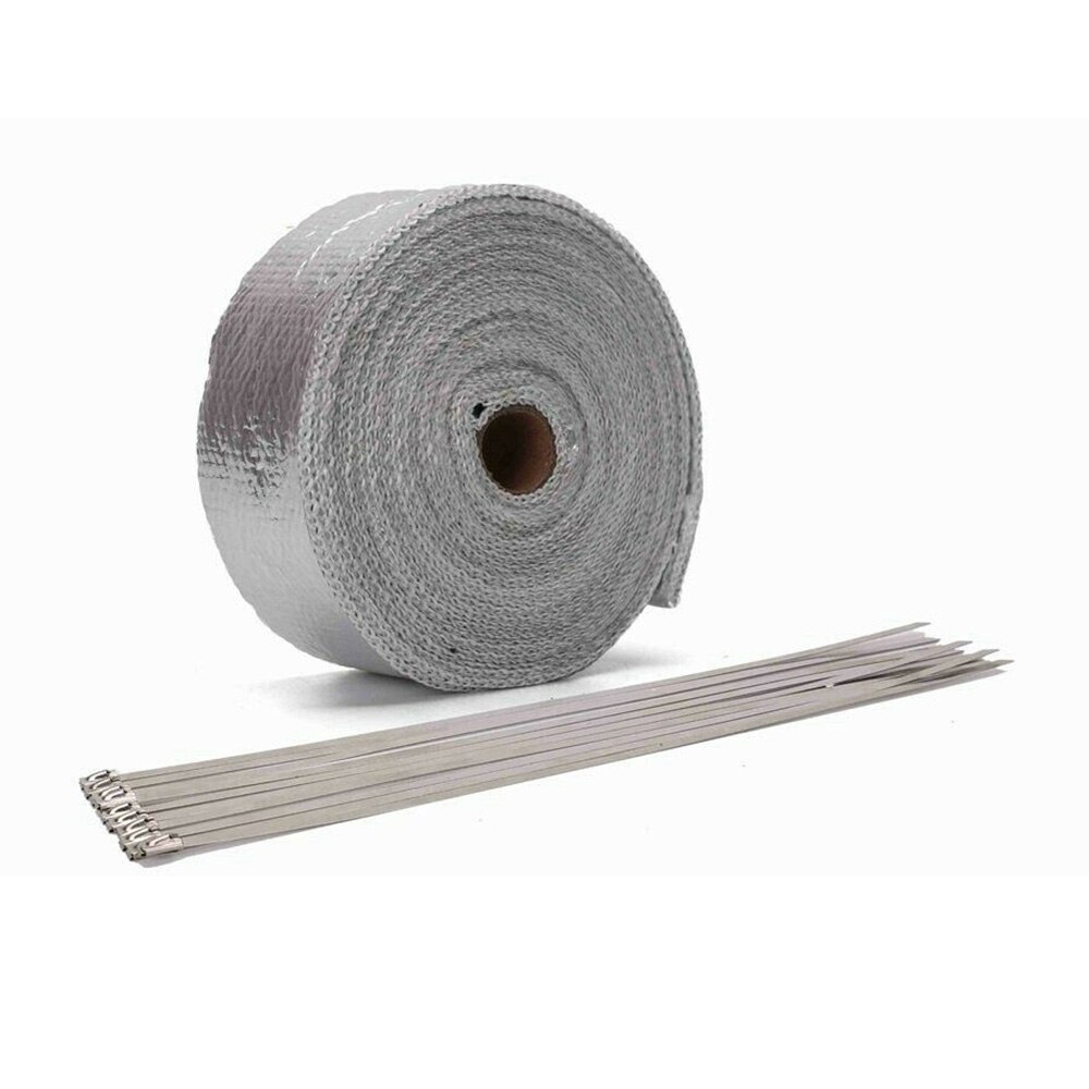 Silver 1 Roll of Insulation Tape 6*Ties Exhaust Insulation Thermal Heat Wrap Tape