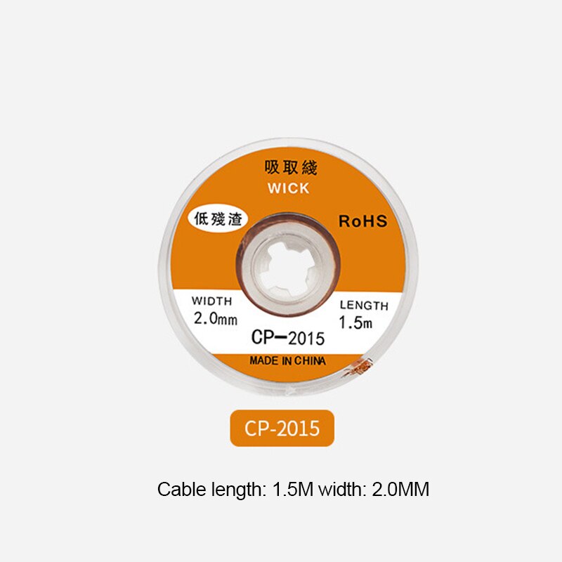 Desoldering Braid Copper Solder Wire Soldering Wick Tin Remove Braided Welding Wire Cord Flux BGA Repair Tool 2/2.5/3/3.5mm Wide: 2mm 1.5m