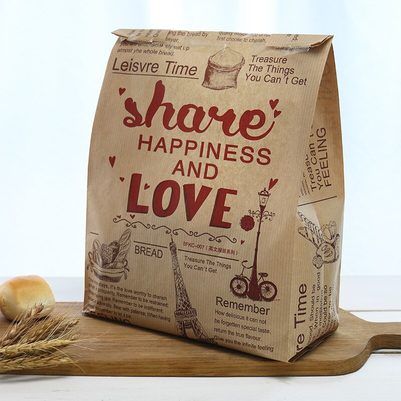 LBSISI Leven Kraft Brood Papieren Zak Met Venster Voorkomen Olie Liefde Toast Bakken Papieren Zak Takeaway Voedsel Hand Gemaakt Pakket tassen