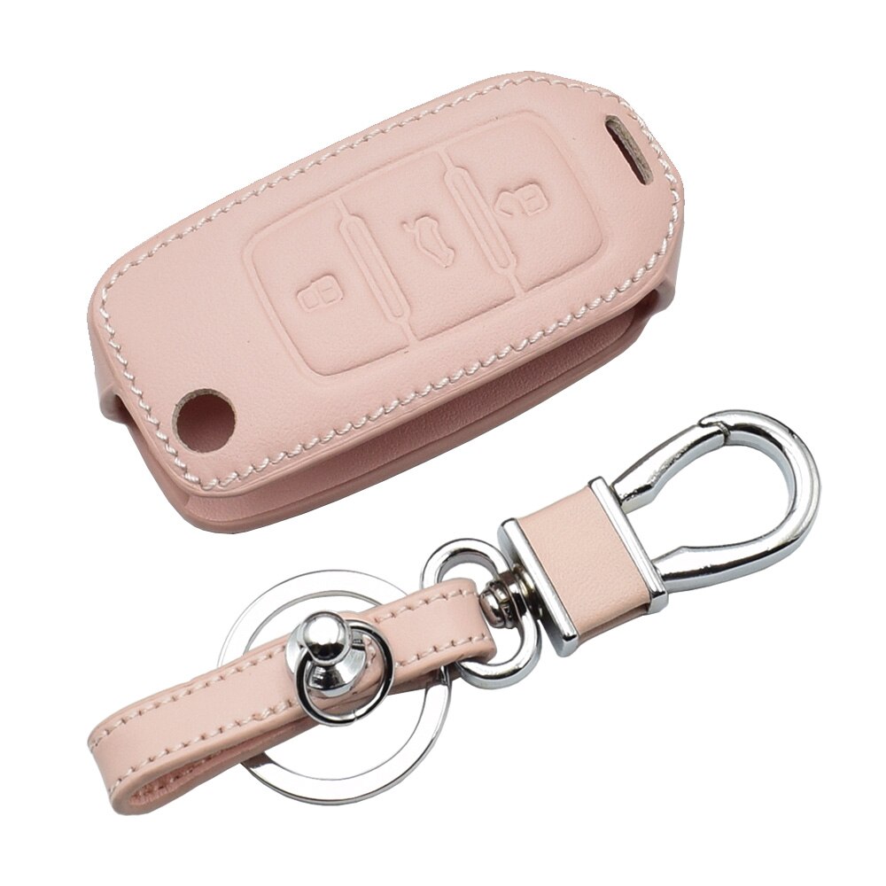 Housse de clé de voiture en cuir pour VW Volkswagen Golf 6 Polo Passat Seat Ibiza Leon Skoda Octavia Fabia 3 boutons étui de télécommande pliable: Rose