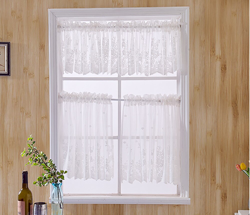 Modern Lace Jacquard Window Curtains Hanging Fabric Lace Hem Coffee Kitchen Cabinet Door Bedroom Home Small Fresh Short Curtain: 01 / 137x61cm