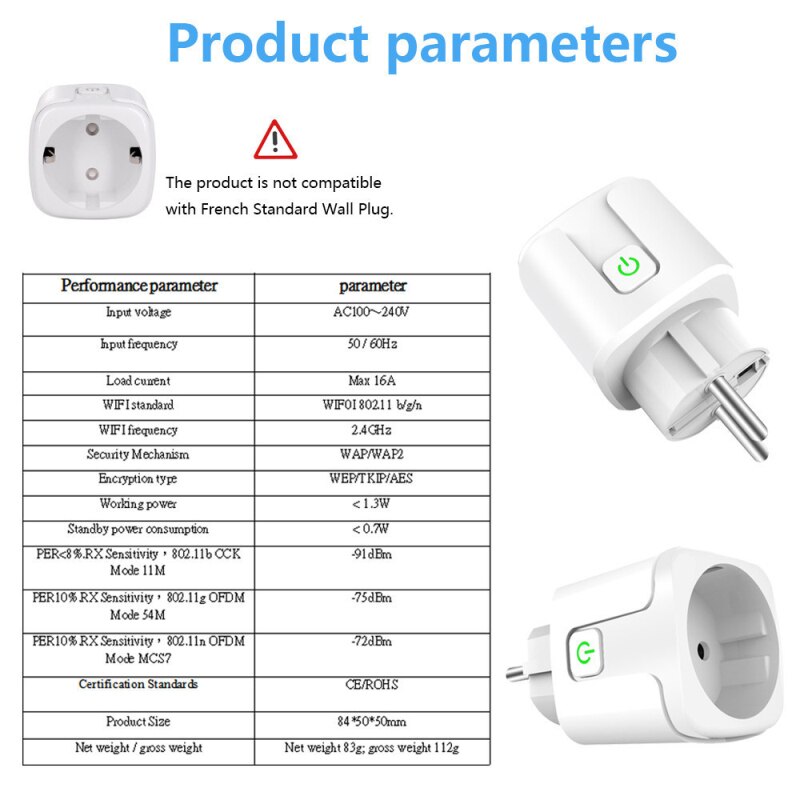 Smart Plug Socket With Power Energy Monitor EU Standard Plug Works With Alexa Google Assistant Power Energy Monitor Outlet Timer