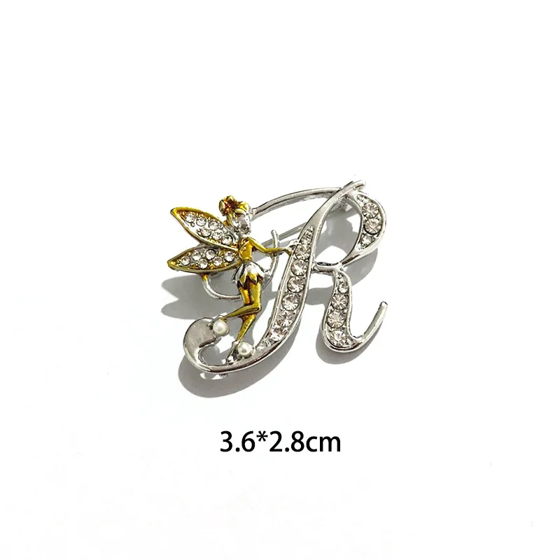 Broche de 26 letras de Ángel de cristal de lujo para mujeres y hombres, diamantes de imitación de A a Z, alfileres para Collar con iniciales de elfo, de , accesorios de joyería: Plata antigua plateada