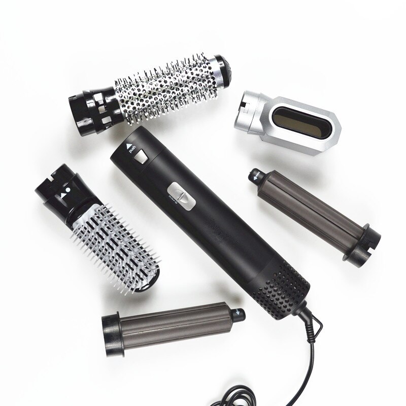 5 en 1 multifonctionnel sèche-cheveux peigne Air Styler peigne redressant fer à friser rouleau style brosse outil de coiffure: Black / UK