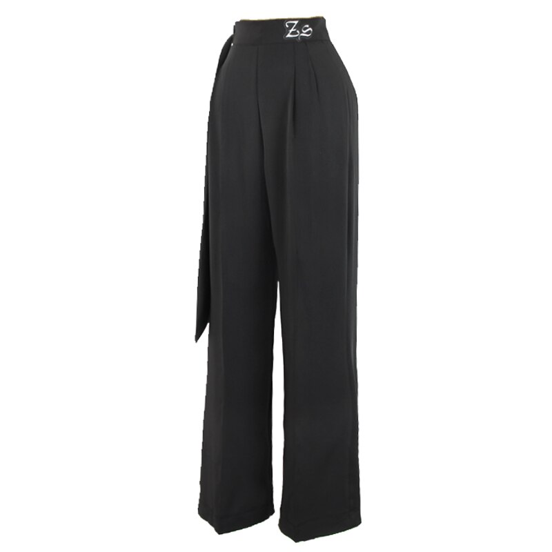 Pantaloni da ballo latino da donna nastri pantaloni a gamba larga pantaloni neri Cha Cha rubinetto abbigliamento da ballo pratica abbigliamento da competizione DNV14134: S