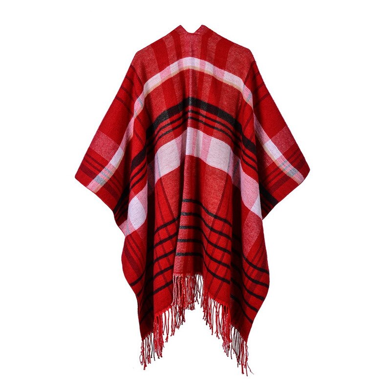 Efterår vinter plus size varme stribede ponchoer og kapper til kvinder oversized sjaler omslag cashmere pashmina kvindelig bufanda: 6