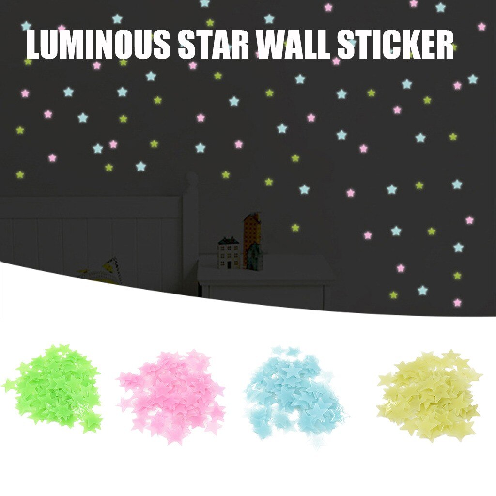 100PCS Luminous Star Wall Stickers Glow Kindergarten/Bedroom/Living/Room The Dark Star Ceiling Wall Decals