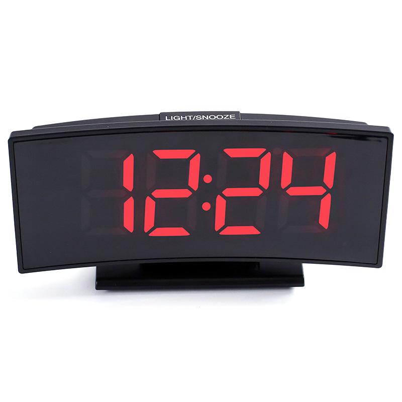 LED Desktop Electronic Clock Large Numbe Temperature Display Alaram Clock with Snooze Night Watch Arc-shaped Digital Watch: Red