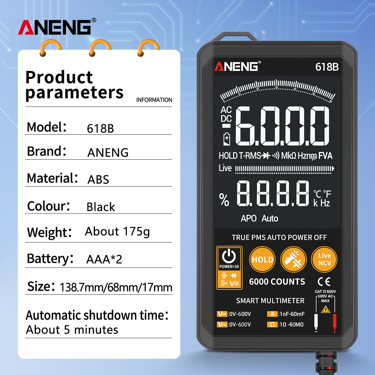 ANENG 618A 618B 618C NCV Digital Multimeter Tester... – Grandado
