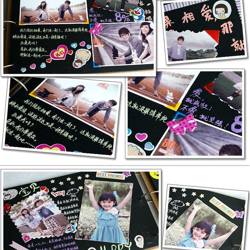 Black Cardboard Wood Handmade Loose-leaf Scrapbook Albums 8 Inch Commemorative Baby Photo Album Wedding Photo Album