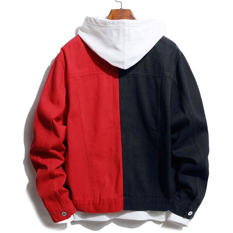 Heren streetwear zwart wit two-tone patchwork slim fit spijkerjacks motorrijders hiphop katoenen casual denim jassen jassen