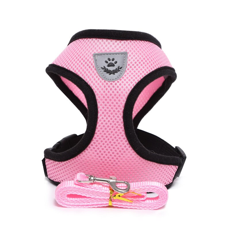 4 maten mesh reflecterende hondenhalsband, hondentuig, hondenriemset voor kleine middelgrote en grote honden, nylon puppy's, honden, kattenharnas: Roze / Ik
