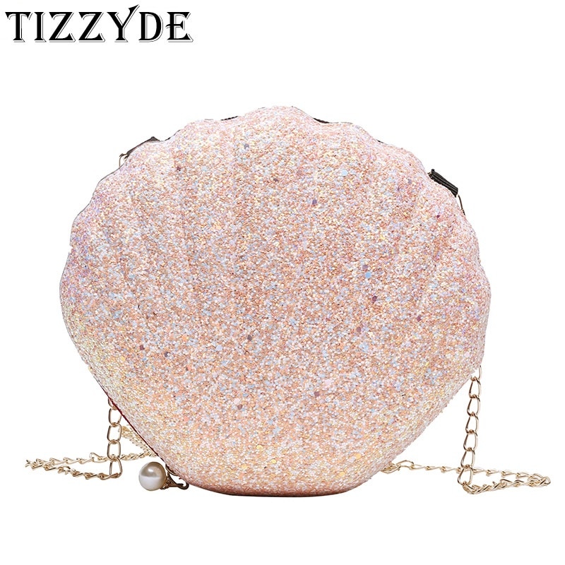 Bolso de mano con cadena de piel sintética para mujer, bolsa pequeña con de conchas oceánicas, color rosa, ideal para ir de compras o viajar, NSG158