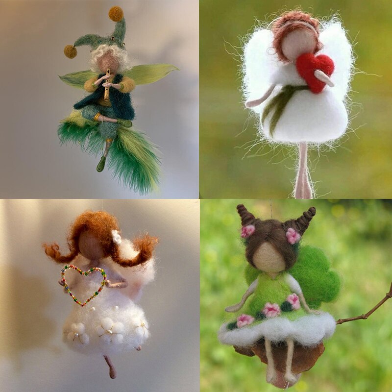 Jiwuo Cute Little Fairy Wool Felt Craft DIY Non Finished Poked Set Handcraft Kit for Needle Material With Instructions