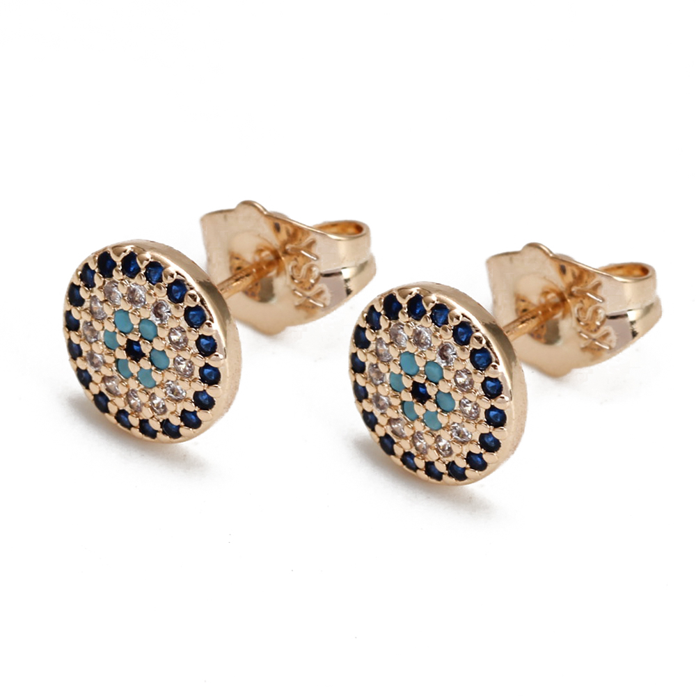 Oeil chanceux Micro pavé rond Zircon boucles d'oreilles cuivre turc mauvais œil Piercing boucles d'oreilles pour femmes filles hommes bijoux BE1058: Bronze