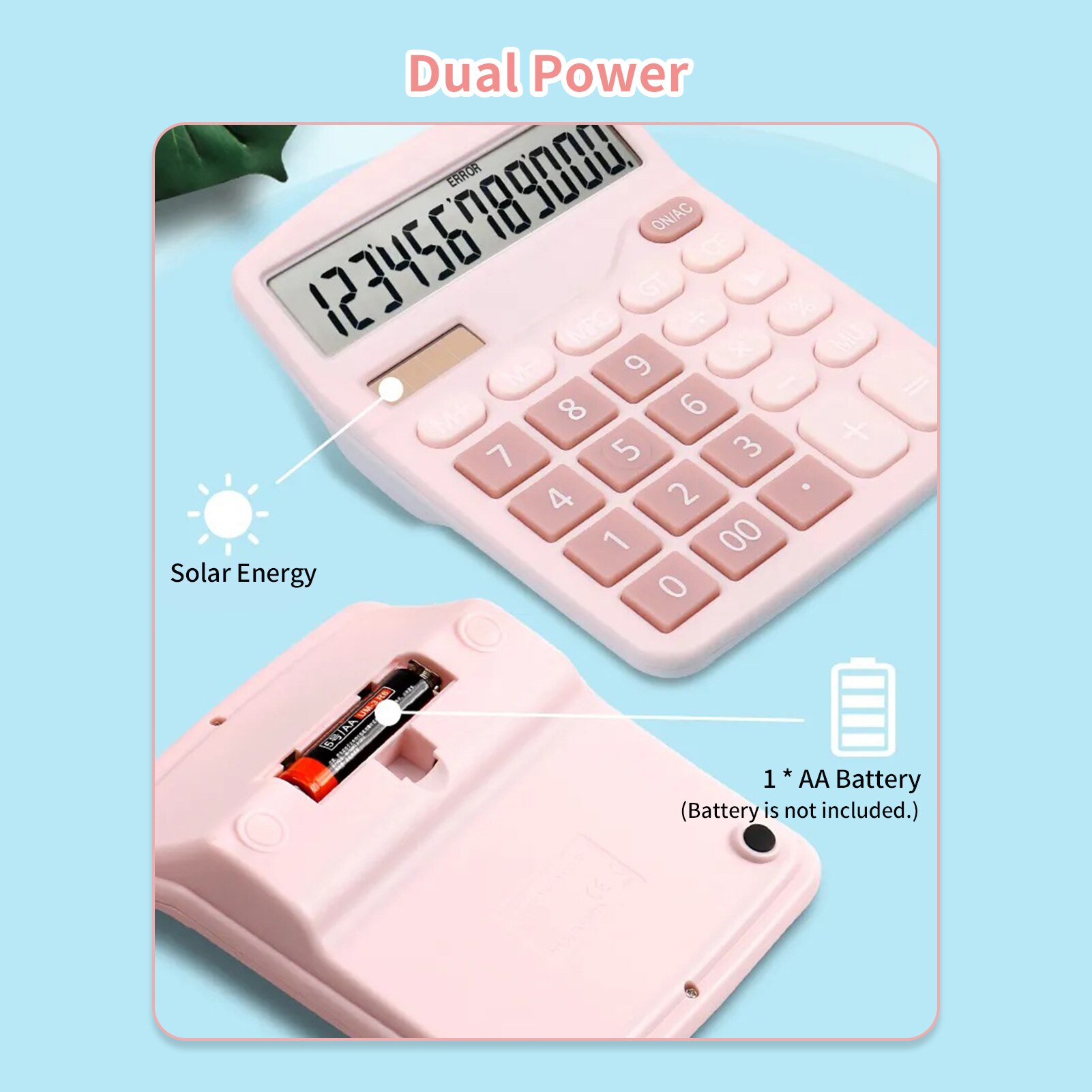 Desktop Calculator Standard Function Calculator with 12-Digit Large LCD Display Solar & Battery Dual Power for Home Basic Office