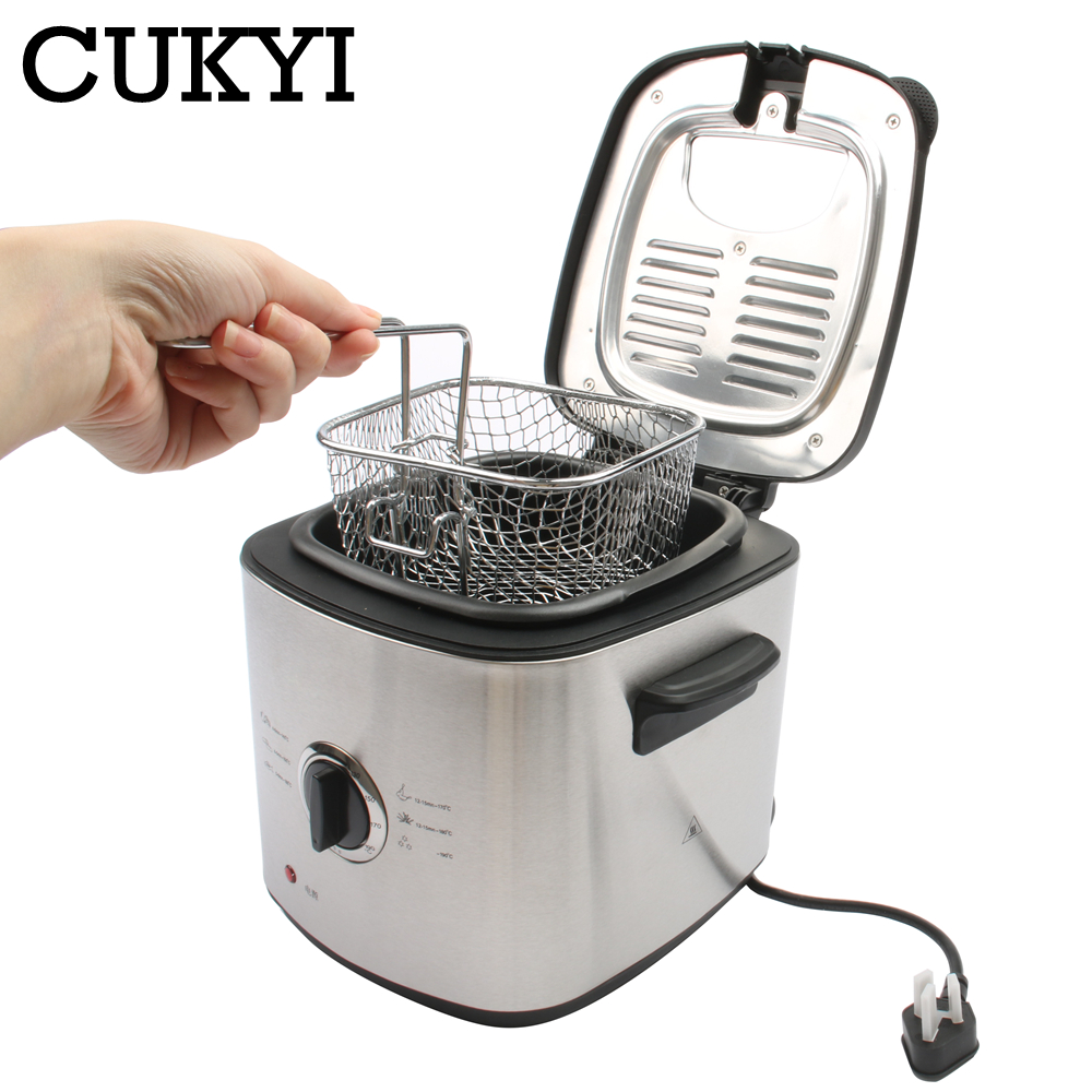 CUKYI 1.2L mini Electric deep fryer temperature adjustable french fries fryer removable stainless steel liner kitchen frying pan