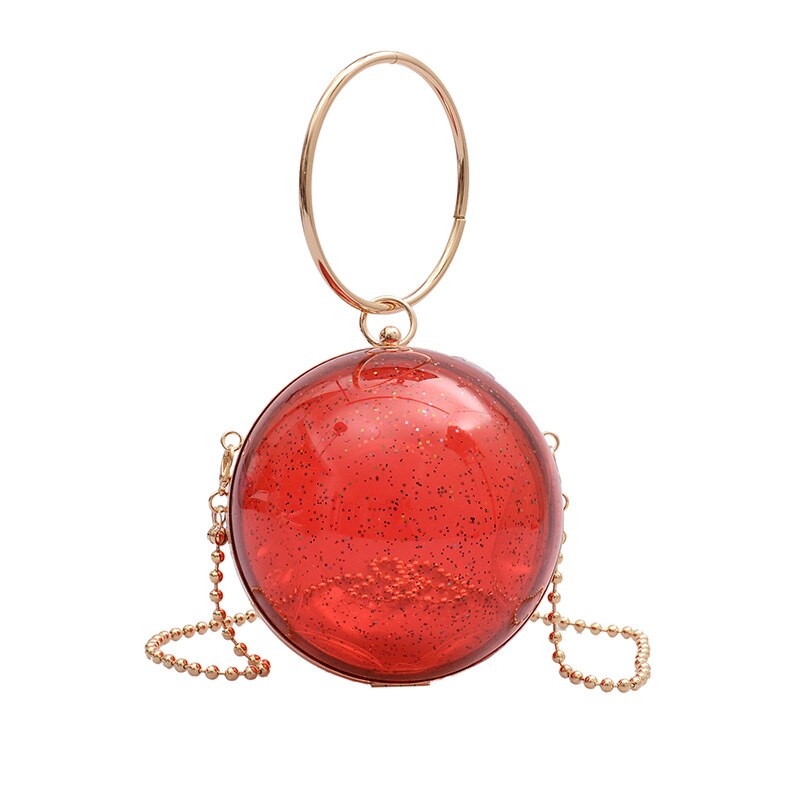 Bandolera de esfera acrílica Circular para mujer, Mini bolso cruzado transparente redondo de Metal, bolso de noche, bolso de mano de PVC: Rojo